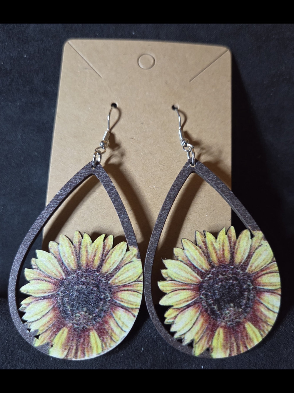 Sunflower Teardrop Dangle Earrings - Yellow Brown